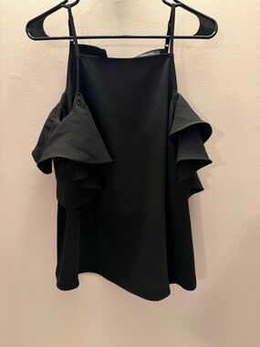 Sugarlips Womens Black Cold Shoulder Ruffle Sleeve Blouse Top Small